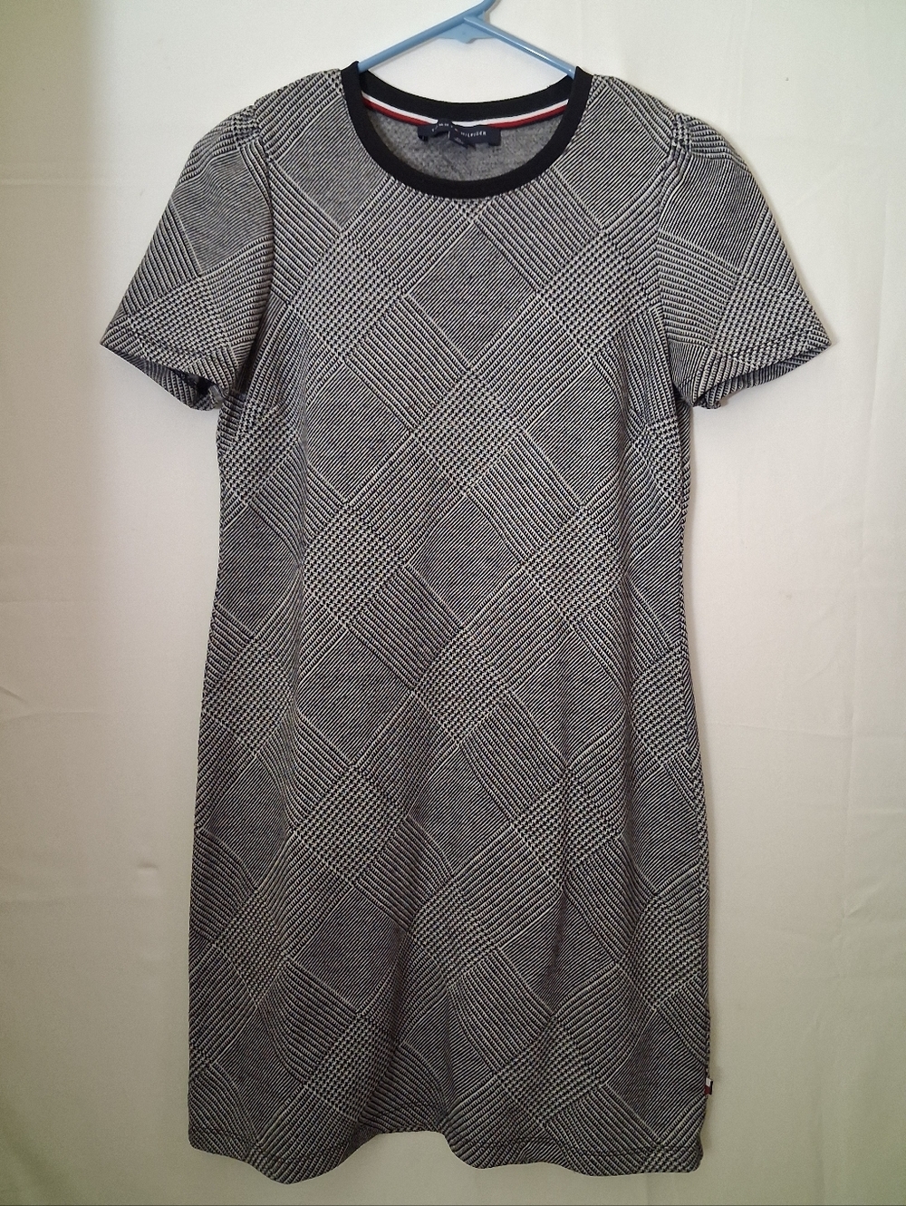 Tommy Hilfiger Shift Dress SP Black Plaid Knee Length Short Sleeve Pullover
